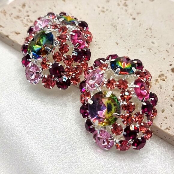 New ZARA clip on exaggerated crystal pastel statement earrings - Picture 4 of 11